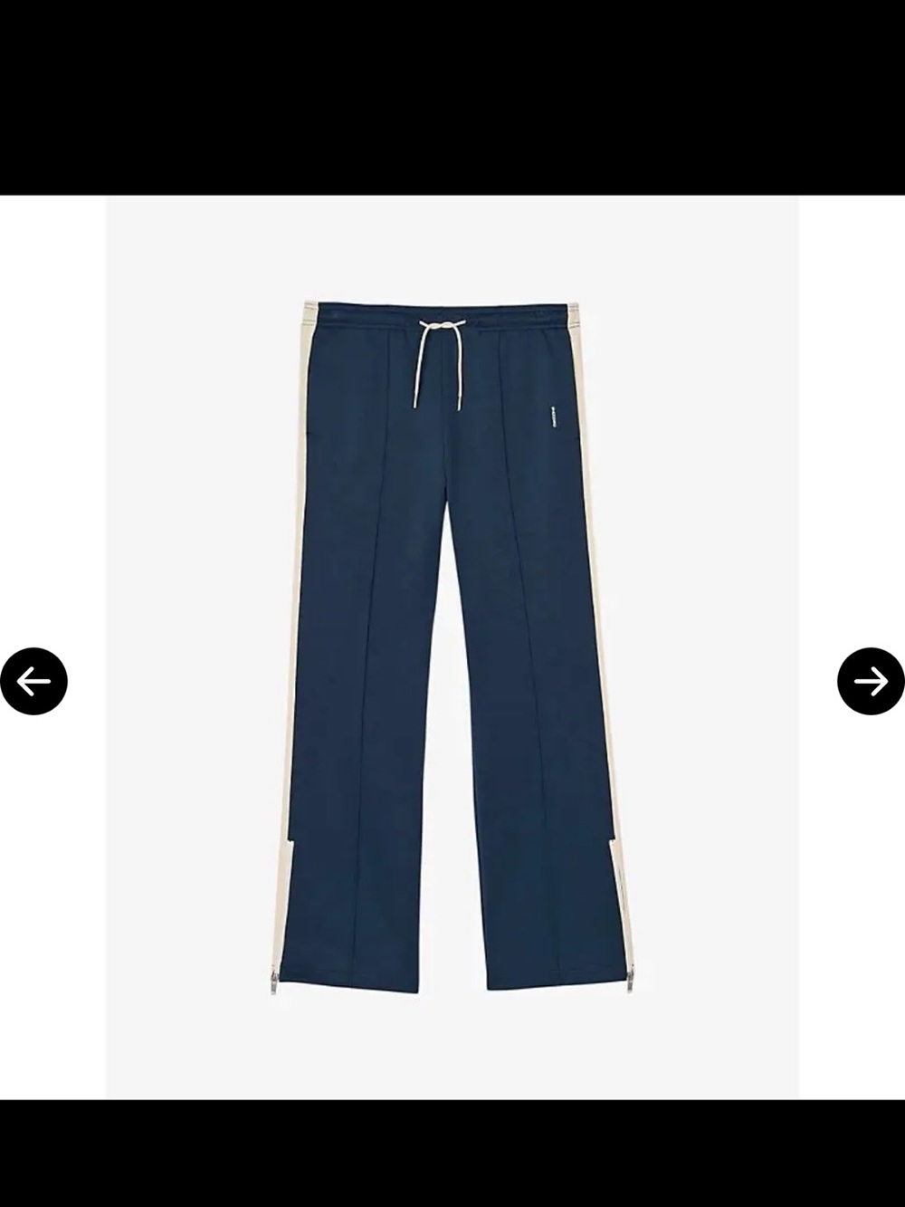 Sandro Men Navy Track Pants with Cream Side Stripes